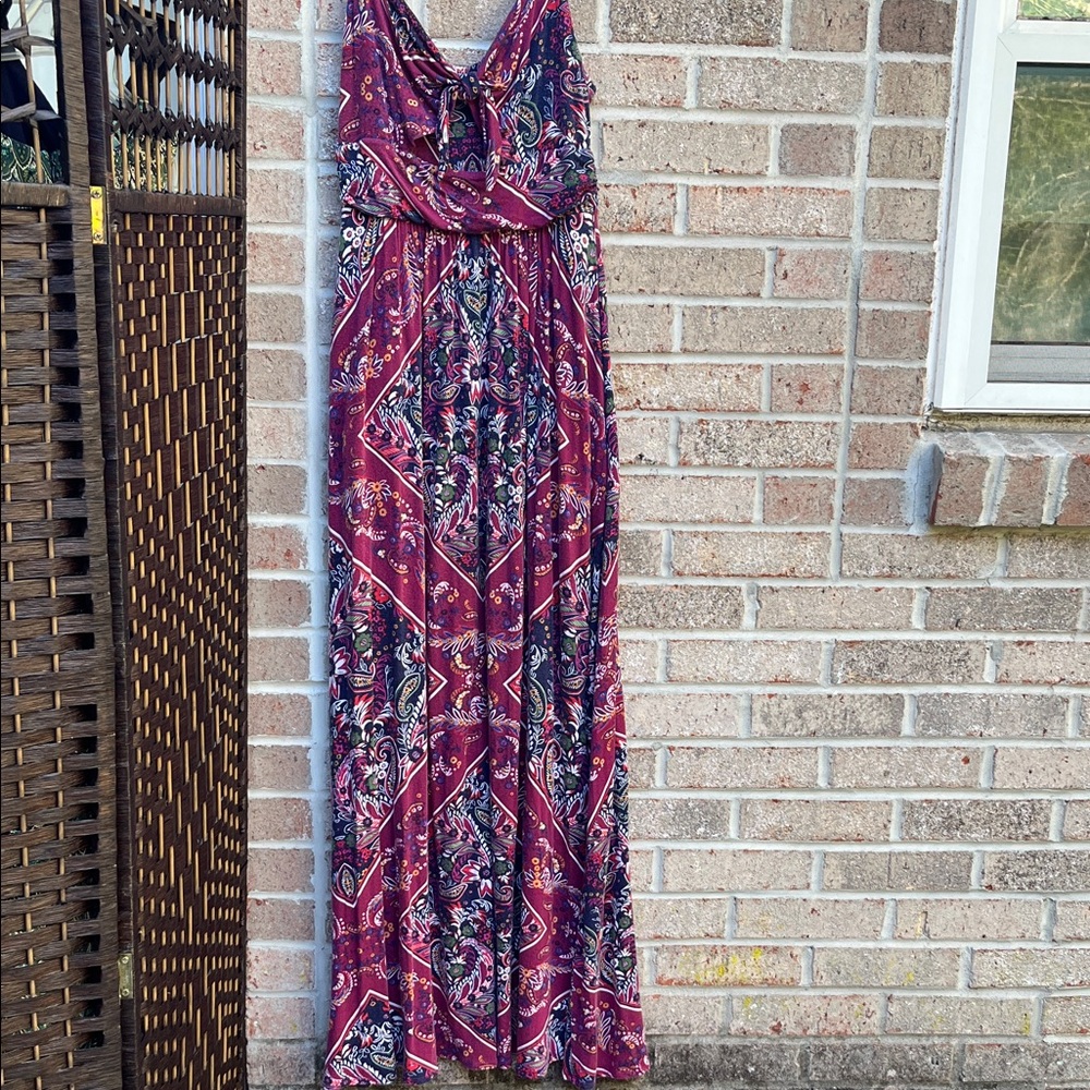Anthropologie Purple and Pink Floral Maxi Dress